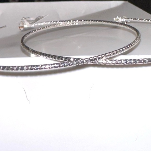 NEW~ Anthropologie Pavé Crystal Silver Hoop Earrings - Picture 2 of 8